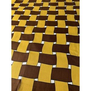 Vintage MCM Geometric Upholstery Fabric Mustard Brown White Mod Canvas 3.9 Yds